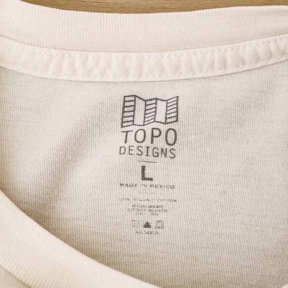 Topo Designs Men's Retro Logo Graphic Short Sleeve Cream Cotton T-Shirt Size L - Picture 9 of 14